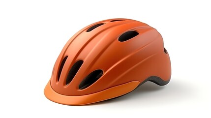 Orange bicycle helmet isolated on white background. The helmet has a matte finish and a black visor. It is suitable for both men and women.