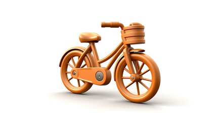 3D rendering illustration of a child's bicycle. The bike is orange and has a basket on the front. The bike is isolated on a white background.