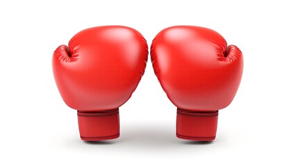 A pair of red boxing gloves isolated on a white background. The gloves are made of high-quality leather and have a lace-up closure.
