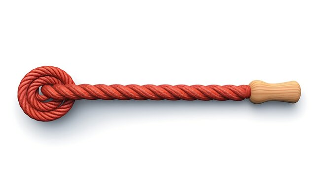 Red rope with a wooden handle isolated on white background. 3d illustration.