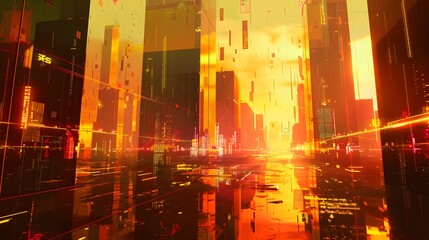 Abstract visualization of a futuristic cityscape with avant-garde architecture immersive art installations