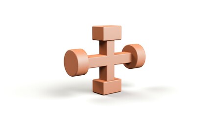 Obraz premium 3D illustration of a plus sign. The plus sign is made of a series of cubes and cylinders. The plus sign is orange. The background is white.