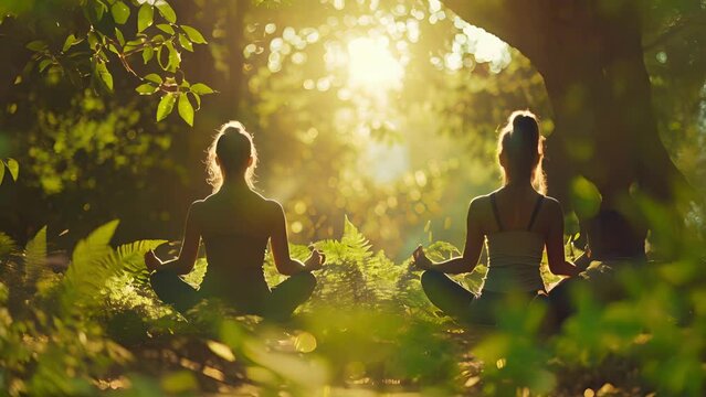 Outoffocus yogis in perfect harmony with nature