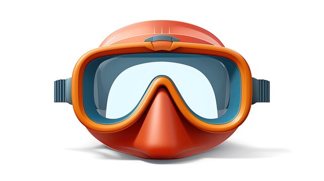 **Image description:**  This is an image of a diving mask. It is orange and has a blue strap. The mask is isolated on a white background.
