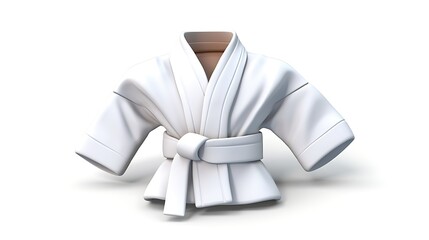 White martial arts uniform isolated on white background. 3D rendering.