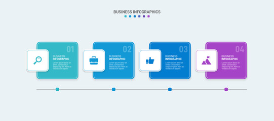 Horizontal progress bar featuring 4 arrow-shaped elements, symbolizing the four stages of business strategy and progression. Clean timeline infographic design template. Vector for presentation