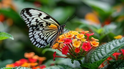 Fototapeta premium delicate butterfly perched on vibrant flower macro nature photography