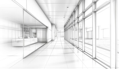 Fototapeta premium minimalist white architectural sketch of modern building interior, perspective view Generative AI