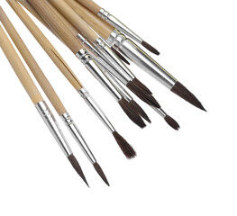 Fototapeta premium Many different paint brushes on white background