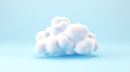 3D rendering of a fluffy white cloud on a blue background. The cloud is soft and puffy, and looks like it could be touched.