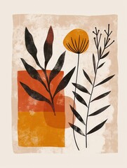 Abstract Floral Art With Orange and Brown Geometric Shapes