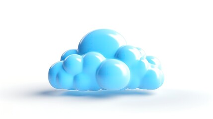 3D rendering of a fluffy blue cloud on a white background. The cloud is soft and puffy, with a few small clouds floating around it.