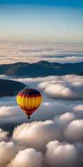 Obraz premium Balloon ride in sky over clouds. Tourism, travel attraction and adventure.