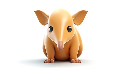 Naklejka premium Cute cartoon animal with big ears and a long nose. It has brown fur and black eyes. It is sitting on a white background.