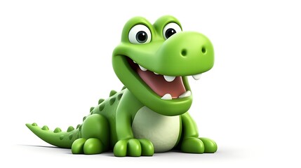 Fototapeta premium Cute and funny green crocodile smiling happily. 3D illustration.