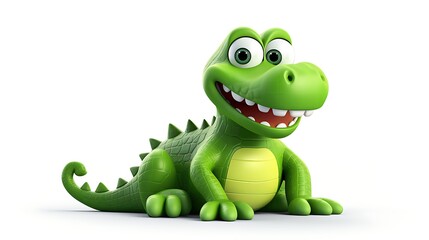 Naklejka premium A cute and friendly green crocodile sits on a white background. The crocodile has a big smile on its face and is looking at the camera.
