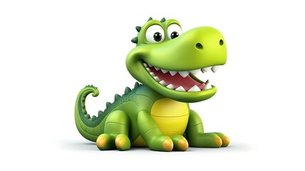 Fototapeta premium Cute and funny green crocodile sitting on a white background, 3D rendering.