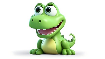 Fototapeta premium Cute and funny green cartoon crocodile smiling happily. Perfect for kids' illustrations, games, and animations.
