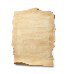 Sheet of old parchment paper isolated on white, top view