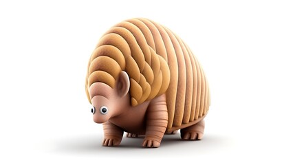 Cute cartoon pangolin, 3D rendering, isolated on white background