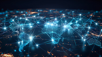 Obraz premium Global business network with world map and connecting flight paths