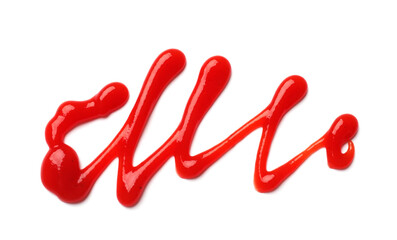 Tasty ketchup isolated on white, top view. Tomato sauce