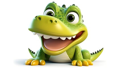 Fototapeta premium Cute and funny green crocodile smiling happily. Perfect for children's book illustrations, game assets, or as a fun and friendly mascot.