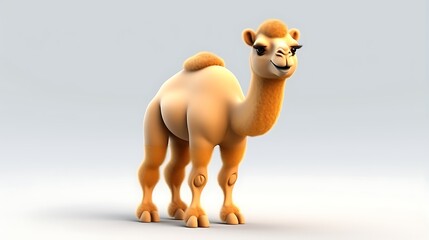 Naklejka premium This is a 3D rendering of a cartoon camel. The camel is standing on a white background and looking at the viewer.