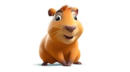 A cute and cuddly guinea pig sits on a white background. The guinea pig has brown fur and big, round eyes.