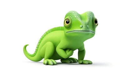 A cute and colorful 3D illustration of a green chameleon.
