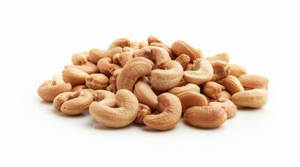 Fototapeta premium heap of fresh cashew nuts isolated on white background high resolution food photo