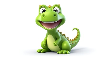 Obraz premium Cute and funny green dinosaur cartoon character. 3D rendering.