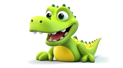Naklejka premium Cute and funny green crocodile smiling with big eyes. 3D rendering.