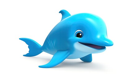 Obraz premium Cute and friendly blue dolphin. Perfect for children's book illustrations, game characters, and more.