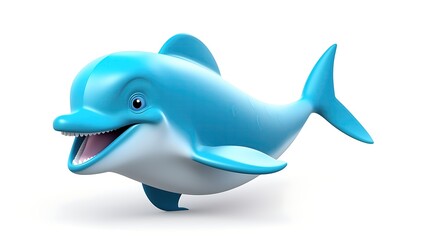 Obraz premium Cute and friendly blue dolphin. Perfect for children's book illustrations, game characters, and more.