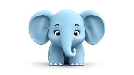 Fototapeta premium This is a cute and cuddly blue elephant. It is sitting down with its ears perked up and its trunk curled up.