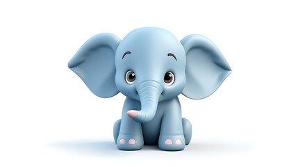 This adorable baby elephant is sitting down with its big ears perked up and its trunk curled up.