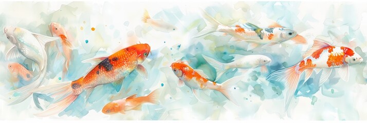 Playful Fish Family in a Farm Pond Setting Generative AI