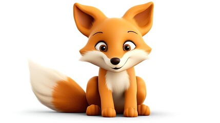 Fototapeta premium Cute cartoon fox sitting down and looking at the camera with a happy expression on its face.
