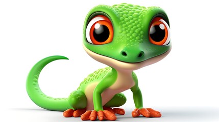 Cute green gecko with big eyes and a friendly smile. Perfect for use as a mascot or in any other design project.