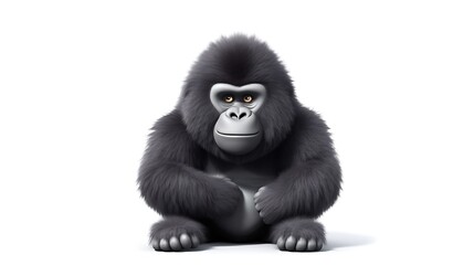 Obraz premium A cute 3D rendering of a baby gorilla sitting down and looking at the camera with a curious expression on its face.