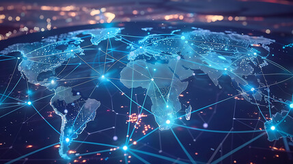 Fototapeta premium Global business network with world map and connecting flight paths