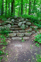 Staircase made out of rock in Rib Mountain State Park and the Granite Peak Ski area in Wausau, Wisconsin