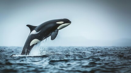 Fototapeta premium majestic orca killer whale jumping out of the sea wildlife photo