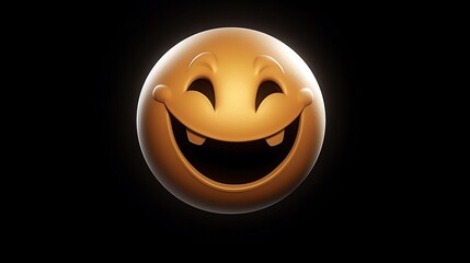3D rendering illustration of a happy yellow emoji face with a toothy grin on a plain black background.