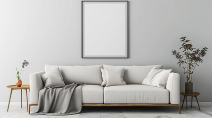 minimalist living room interior with mockup poster frame contemporary style 3d illustration