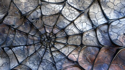 Stylized black spider web stretched over a muted, cracked surface