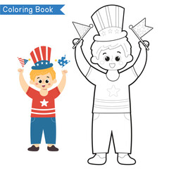 Independence Day USA coloring page. Coloring activity for children. Educational printable coloring worksheet for kids. 