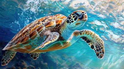 Obraz premium Swimming alongside sea turtles