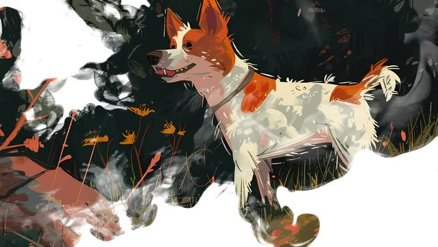 Happy Pet Terrier Dog Cartoon Illustration Drawing Ink Drop Animation Video.